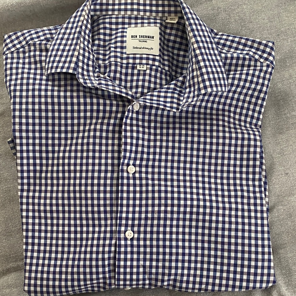 Ben Sherman Navy and White Checkered Men's Shirt